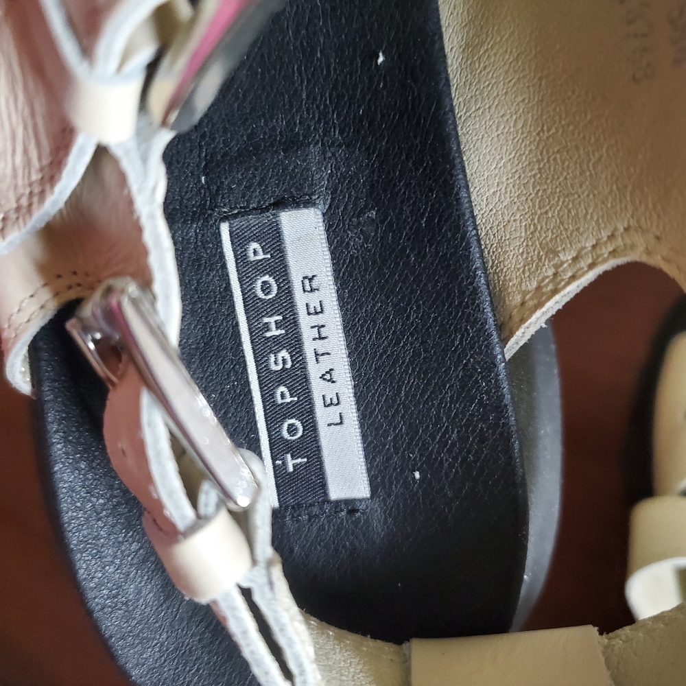 Topshop Size‎ 5 (38) Women's Leather Gladiator Block Buckle Sandals Cream - Picture 10 of 15